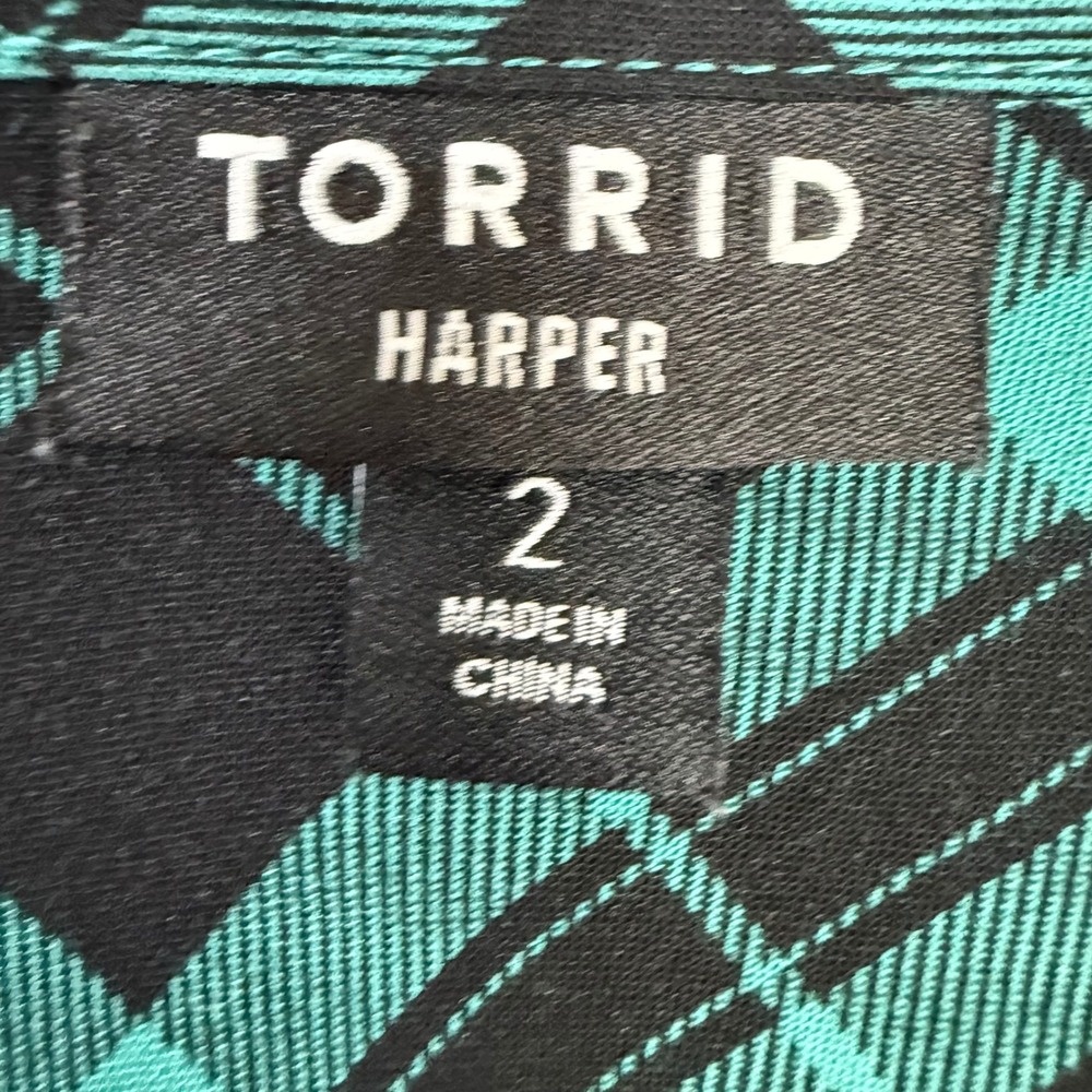 Torrid Harper Plaid Teal V-Neck Blouse | Officecore Grunge Plus Size 2 - Picture 4 of 12